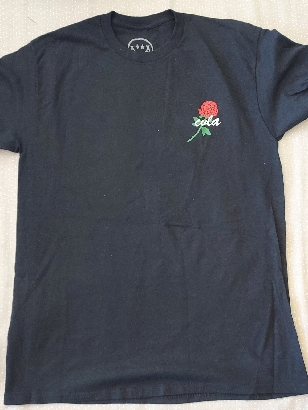 Black Men’s Crewneck T‑Shirt with Rose Chest Graphic
